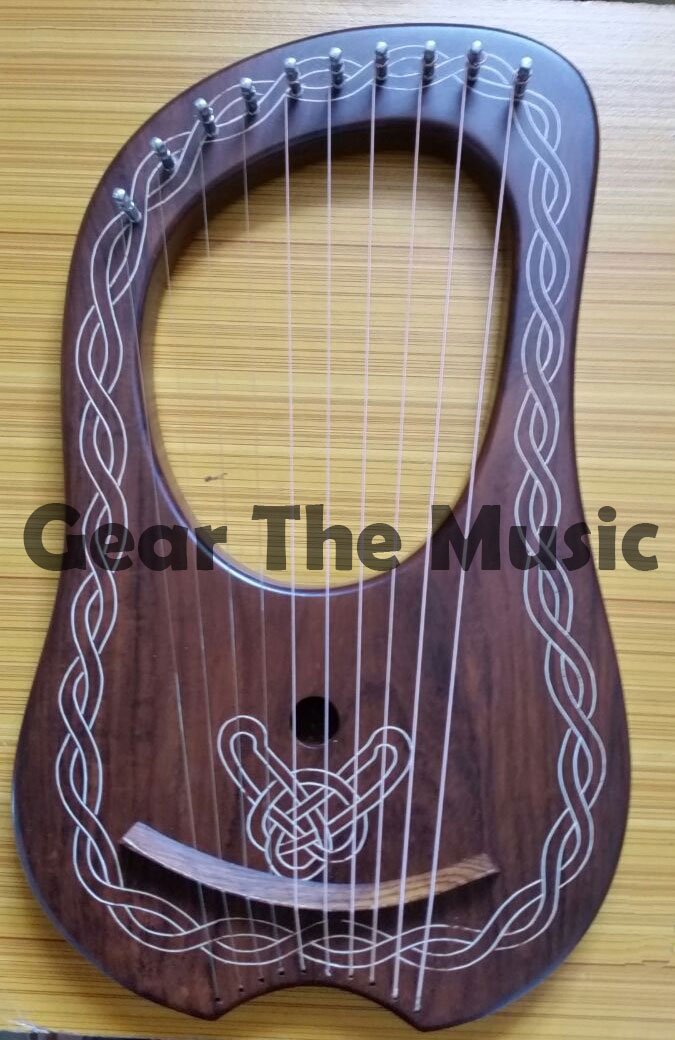 10 Metal Strings Celtic Irish Lyre Harp Made From Rosewood Hand Engraved