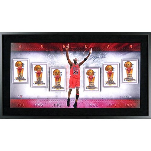 Michael Jordan Autographed Championship Banners Collage Photo
