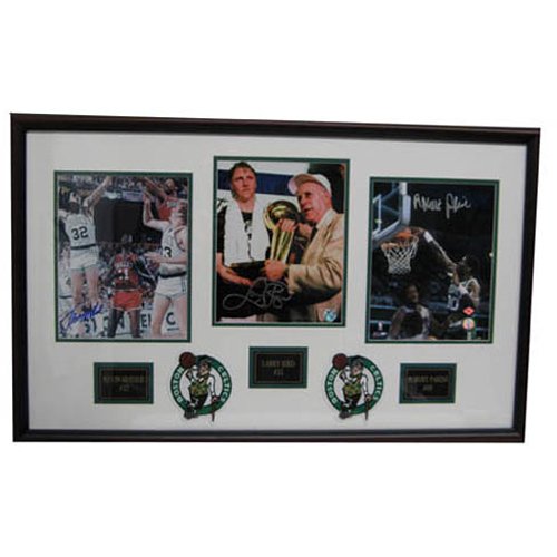 Boston Celtics Larry Bird, Robert Parish, and Kevin McHale Autographed Framed Piece