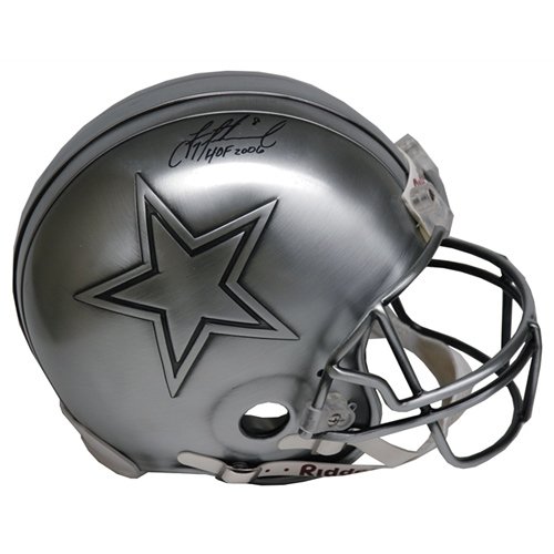 Dallas Cowboys Troy Aikman Autographed Hall of Fame Pewter Pro Helmet