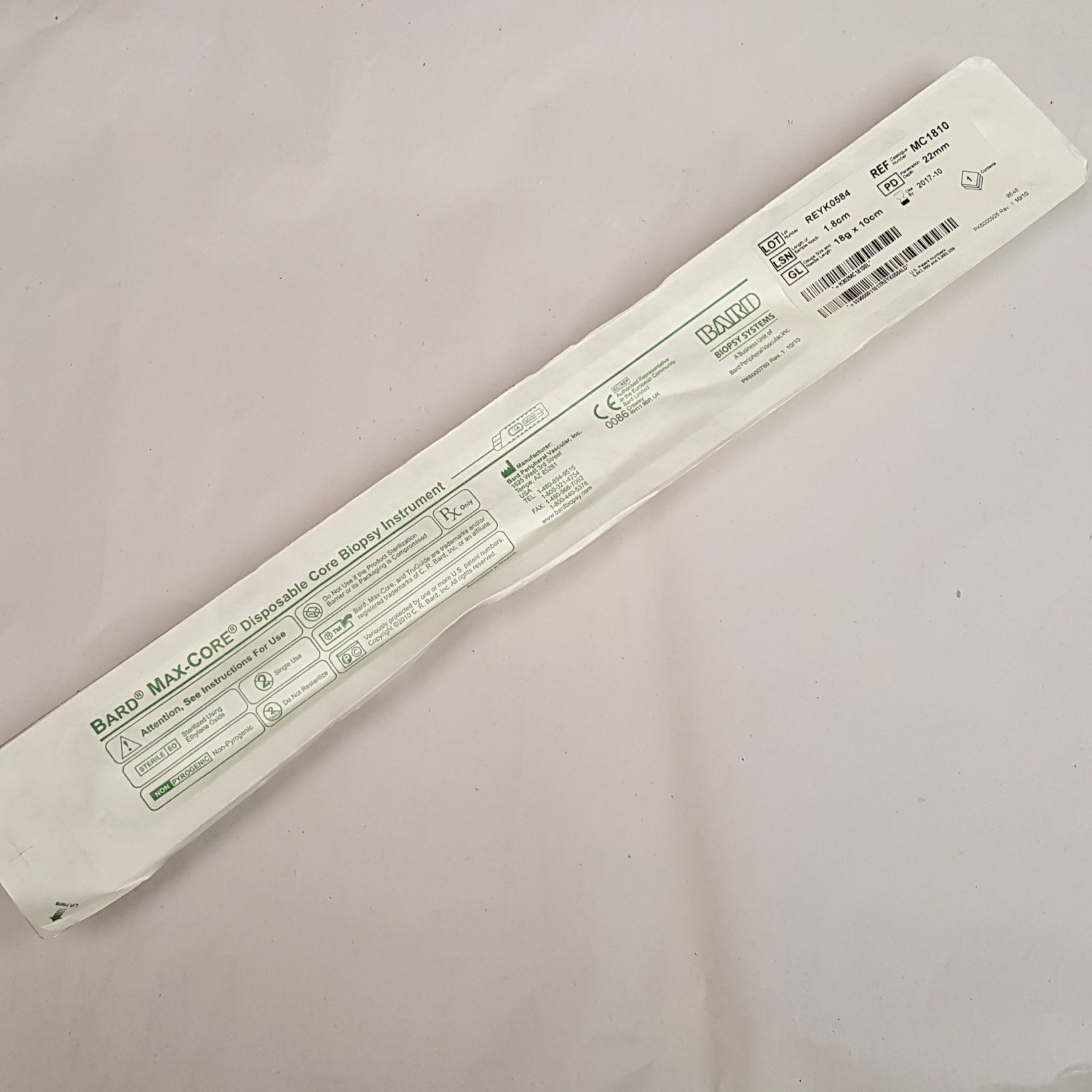 Bard MC1810 Max-Core Disposable Core Biopsy Instrument