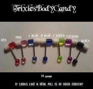 **New Price** 7 Brand NEW 14g, Pill Shaped UV Tongue Rings Barbell