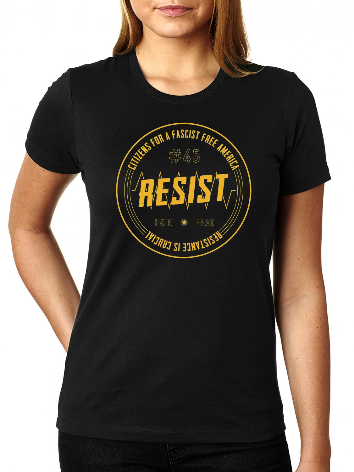 Citizens For A Fascist Free America- RESISTANCE IS CRUCIAL Cheeto Orange Ink - Women's SIZE XL