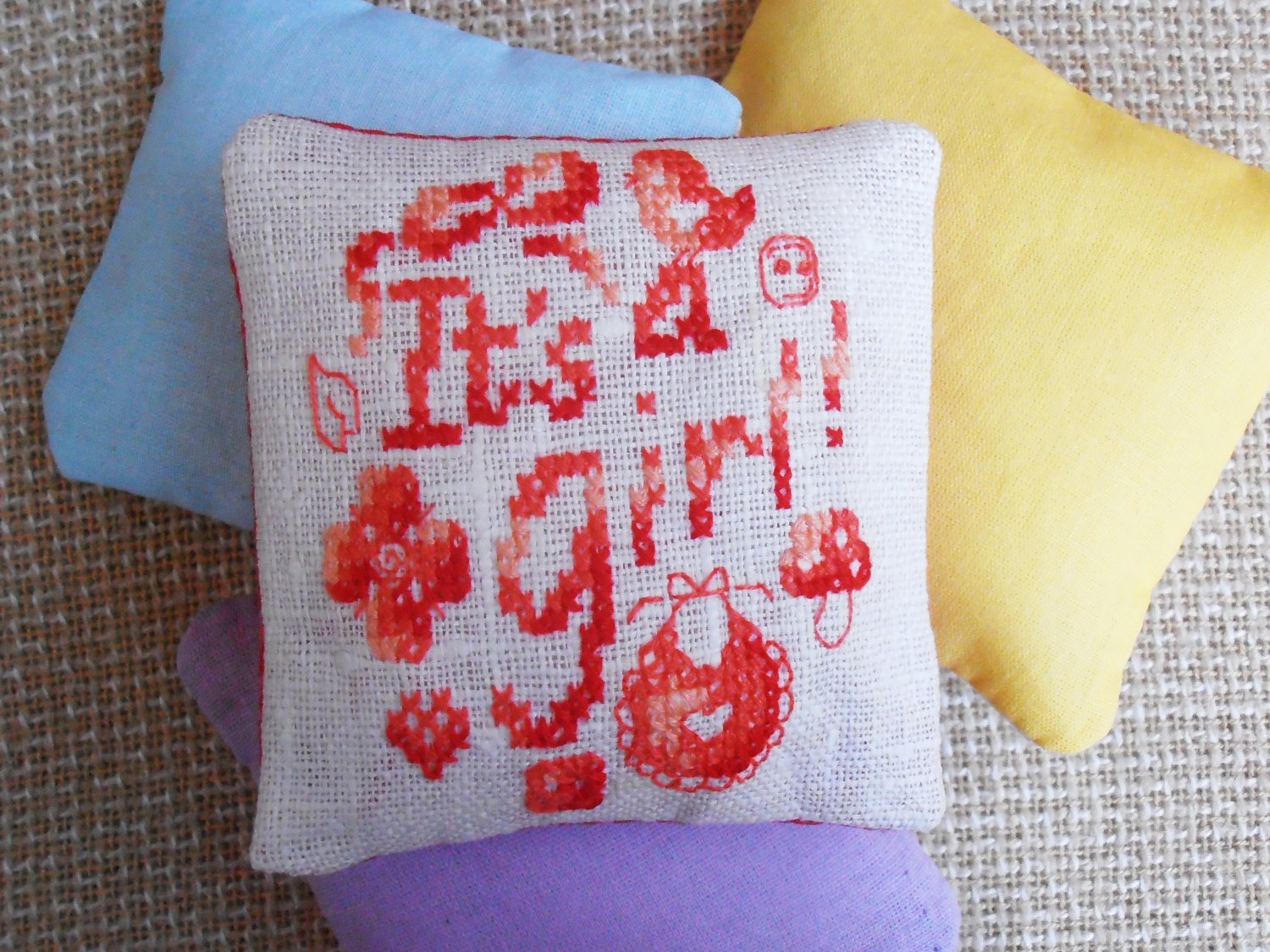 Lavender sachet, preserved lavender, dried lavender, unusual gift, funny cross stitch, lavender bags