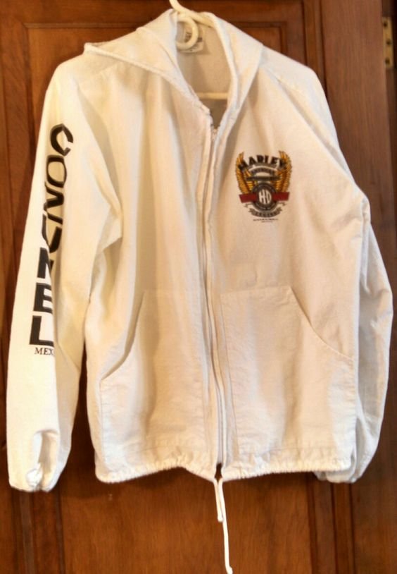Harley Davidson Cozumel souvenir white cotton hoodie zip front Large US size L