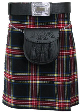 50 Size Tartan Kilt, Mens Black Stewart 5 Yard Acrylic Scottish Tartan Kilt