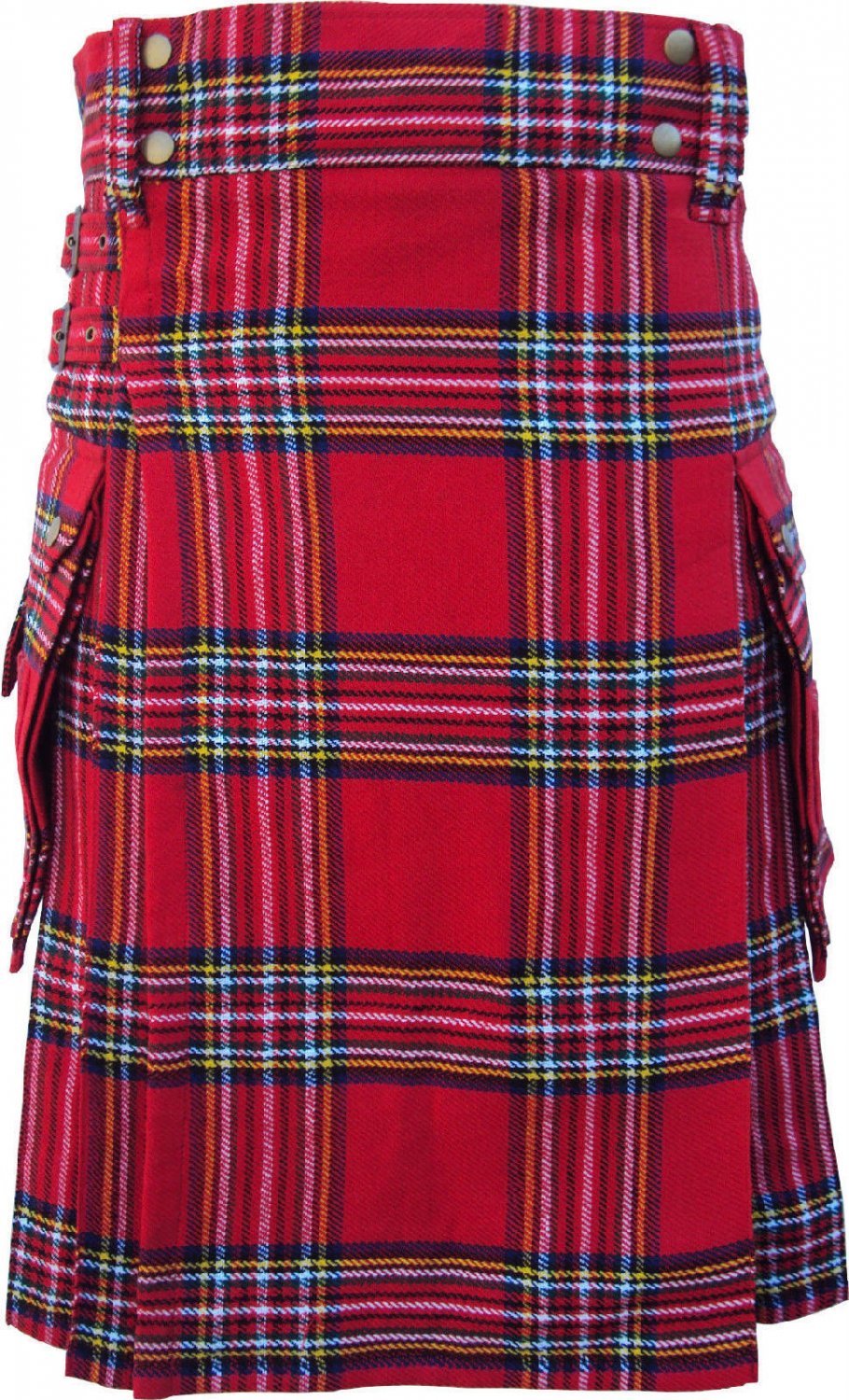 New 54 Size Scottish Highland Royal Stewart Tartan Modern Utility Pocket Active Men New Kilt