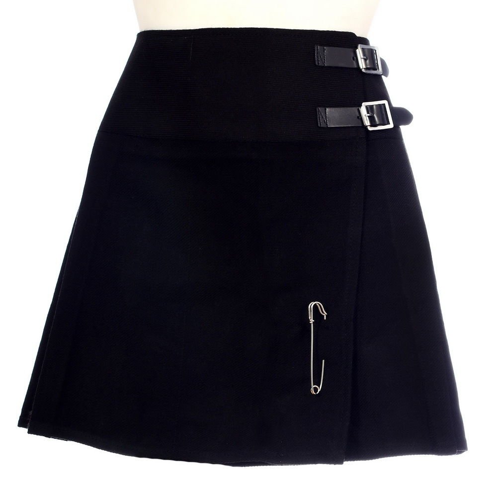 44 Size New Ladies Plain Black Tartan Scottish Mini Billie Kilt Mod Skirt