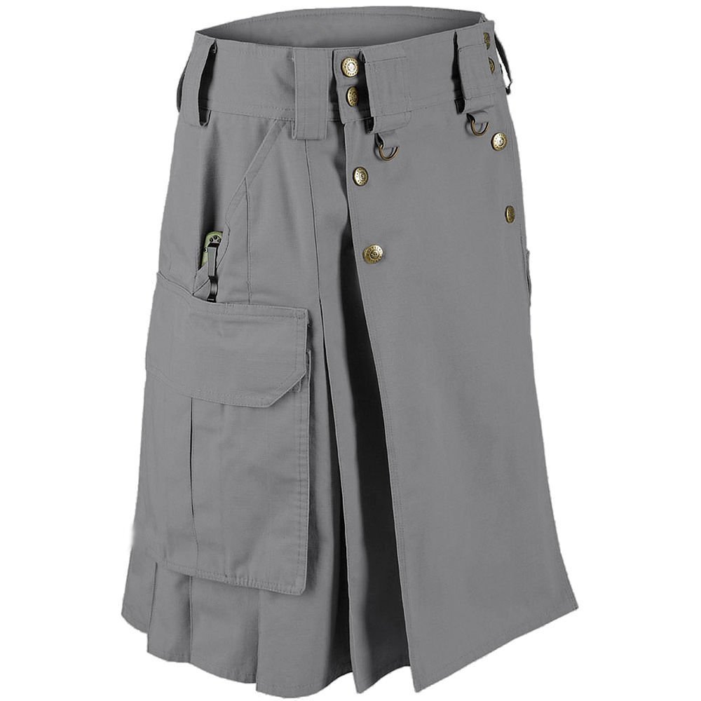 34 Size Modern Grey Tactical Style Kilt, Traditional Tactical Duty Utility Cotton Kilt