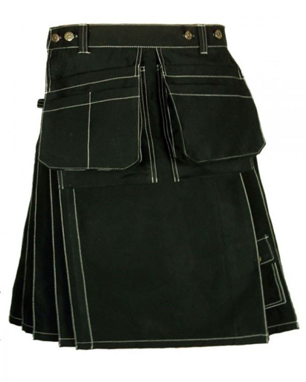 50" Waist Scottish Active Men Black Utility kilt Work wear kilt for Working Men