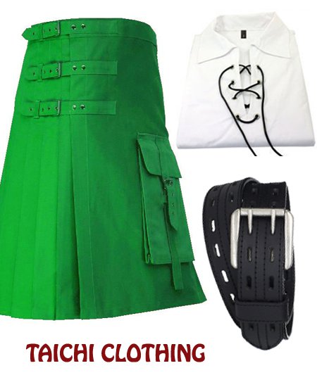 30 Size Gothic Green Brutal Grace Kilt for Active Men With White Jacobite Shirt & Belt