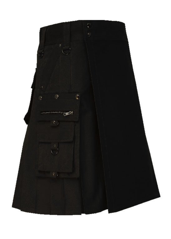 New Men's 30 Size Handmade Scottish Cotton Gothic Black fashion Utility kilt