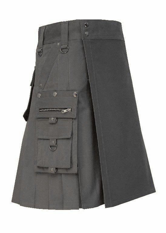 New Men's 42 Waist Handmade Scottish Cotton Gothic Grey Fashion Utility kilt