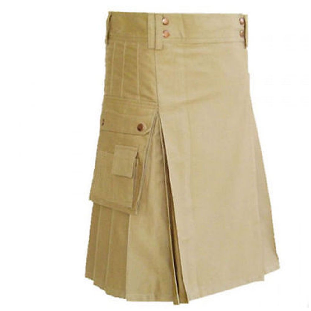 42 Size Handmade Men Classic Standard Khaki Kilt, Scouts Working Utility Kilt