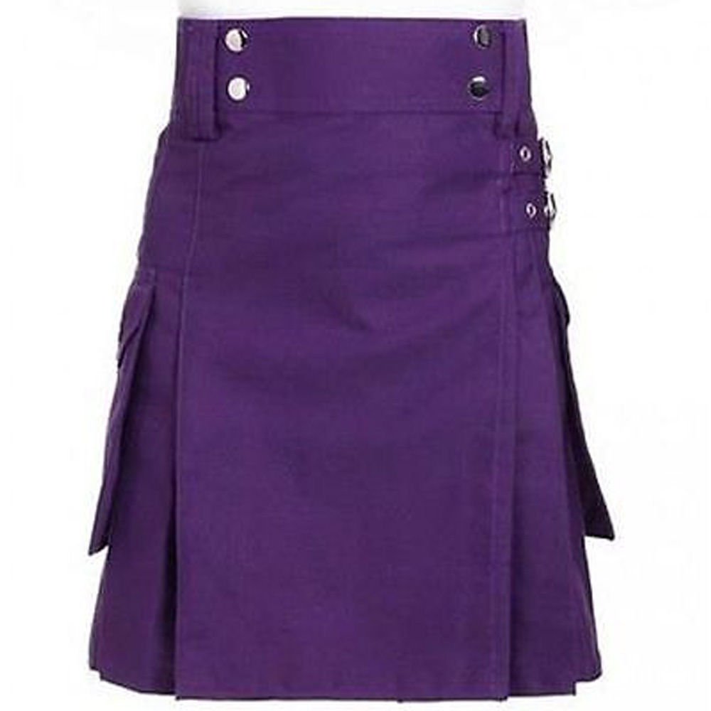 38" New Handmade Purple Cotton Kilt for Active Men, Purple Cotton Utility Deluxe Kilt