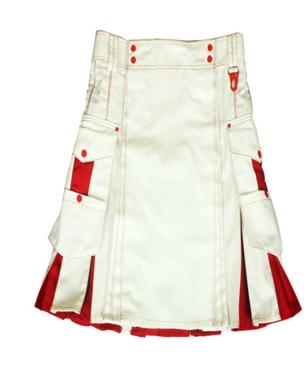 50 Size Handmade White & Red Cotton Kilt for Active Men, Hybrid Cotton Utility Deluxe Kilt