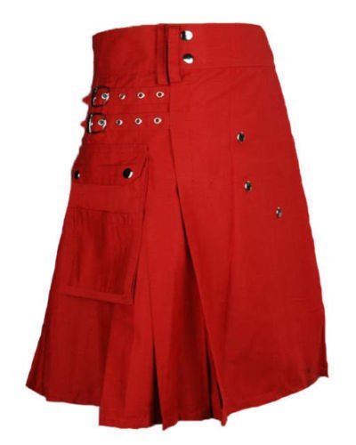50 Size Taichi Modern Fashion Scarlet & Red cotton Kilt Handmade Utility Kilt