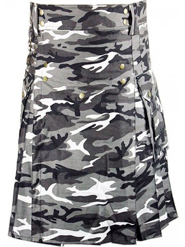 Taichi Men's TDK 32 Size Scottish Urban Camo Utility Kilt, Highland 100% Handmade Cargo Duty Kilt