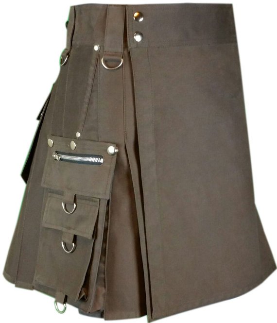 30 Waist Men's Scottish Custom made Brown Gothic kilt, Deluxe Utility Cotton Fabric Kilt