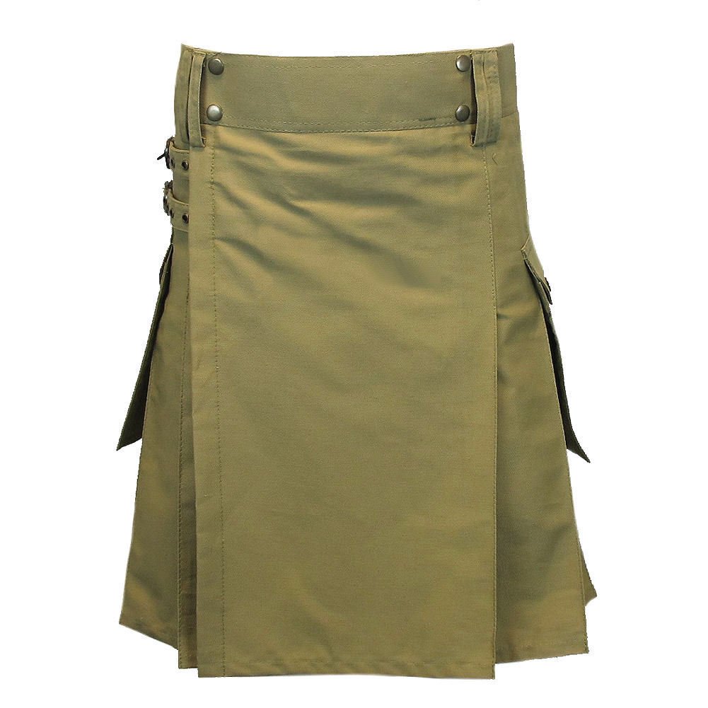 58 Size TAICHI Khaki Heavy Cotton Utility/Wilderness Kilt For The Active Man 30"-60"