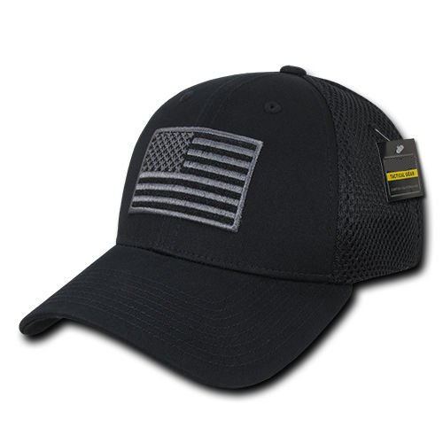 Black US American Flag Tactical Operator Mesh Flex Baseball Fit Hat Cap