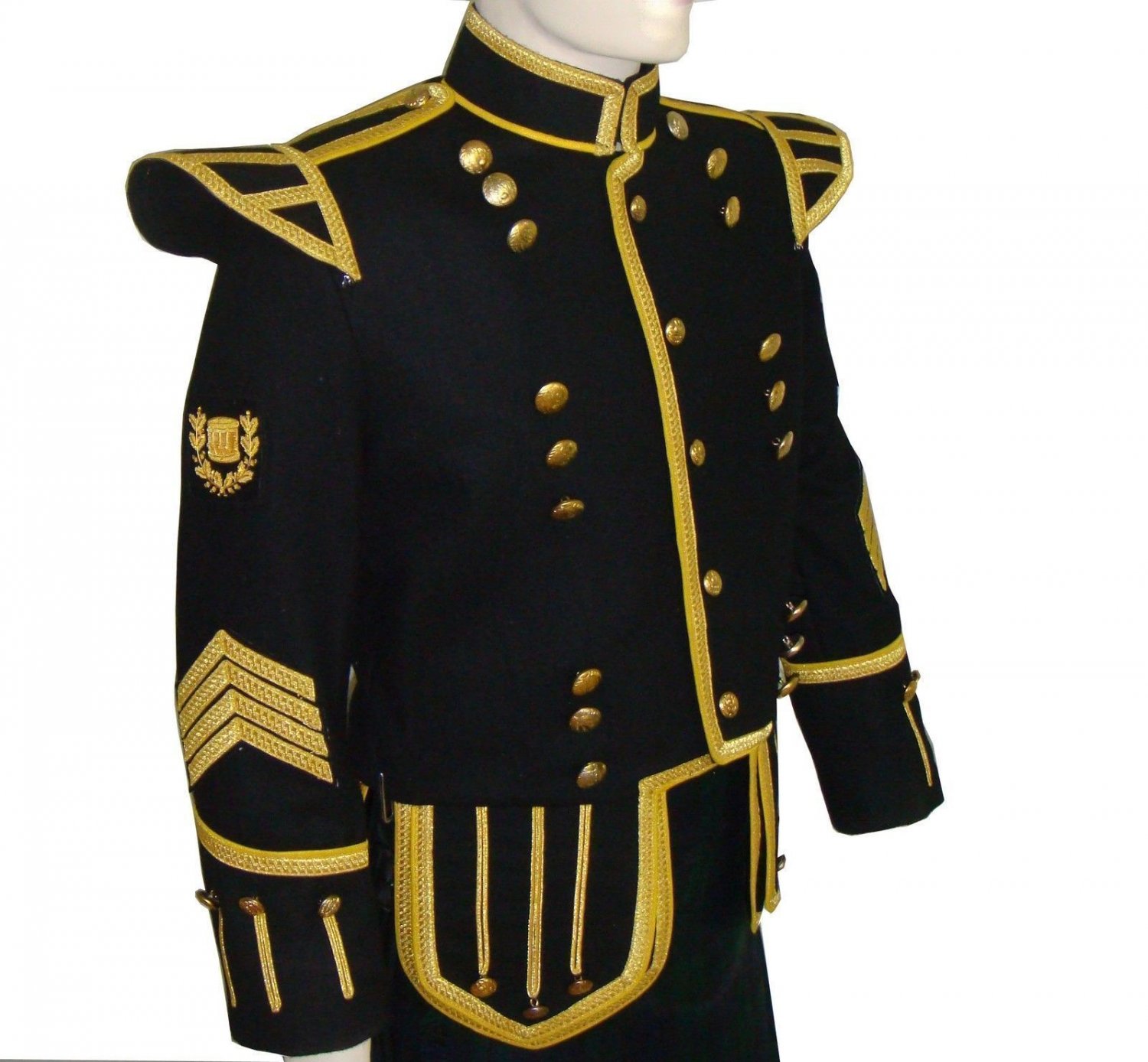 New Hand Made Black DRUMMER MILITARY PIPER Doublet Tunic JACKET Wool Blend