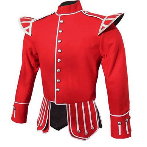 Military Piper Drummer Band Scottish Doublet Jacket Red & Silver
