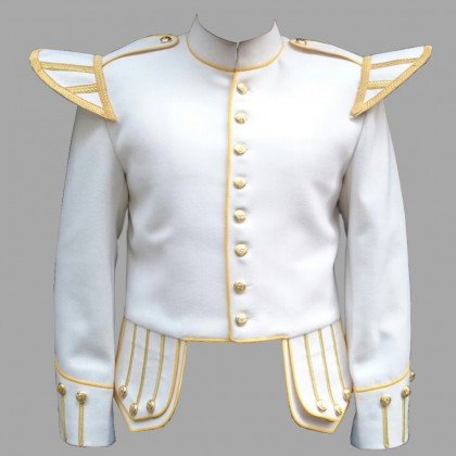 Military Piper Drummer Band Scottish Doublet Jacket White & Silver