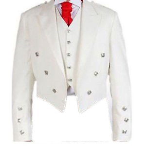New White Color Men Scottish Argyle Jacket & Vest