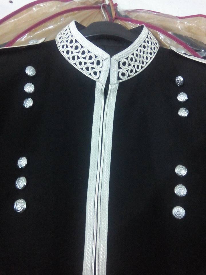Military Piper Drummer Band Scottish Wool Doublet Jacket Black & Silver