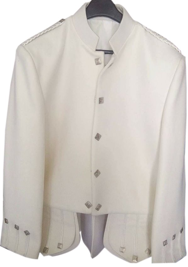 Custom Size Handmad Scottish Highlander White Wool Sheriffmuir jacket