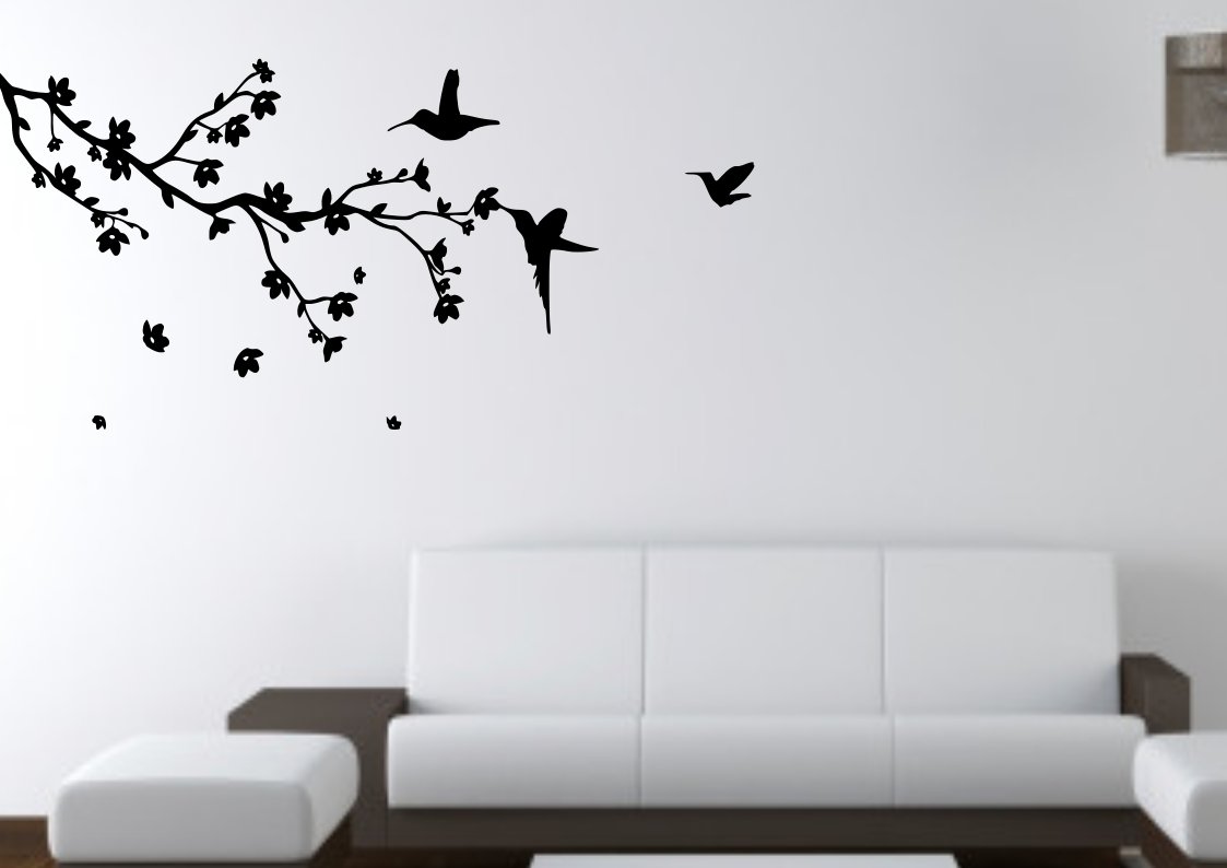 Birds on branch with falling flowers Large 45x23(inch)