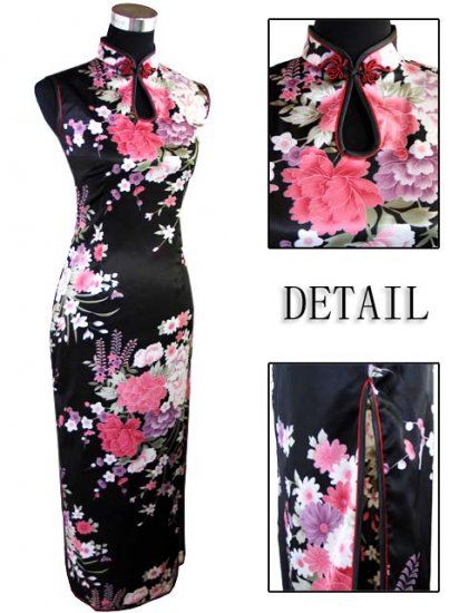 Long Chinese Dress: Black and Pink