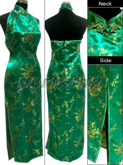 Chinese Backless Dress: Green and Gold