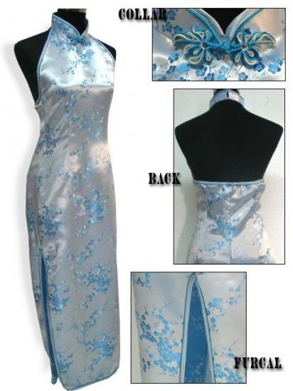 Chinese Backless Dress: White and Blue