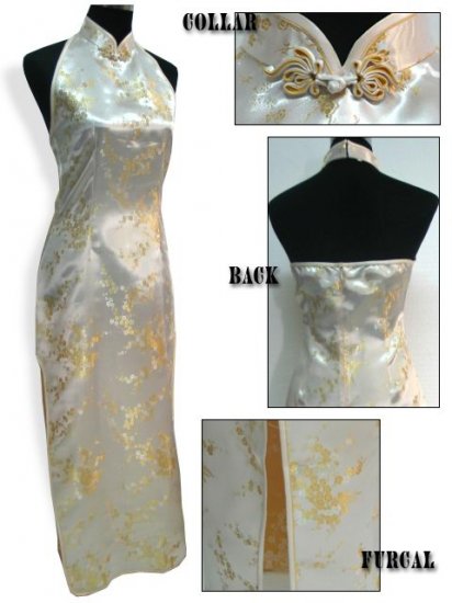 Chinese Backless Dress: White and Gold
