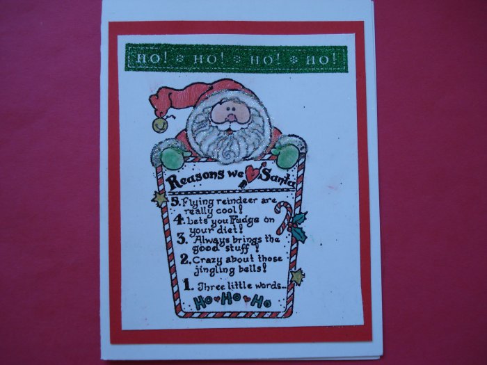 Ho Ho Ho We Love Santa Red Christmas Card