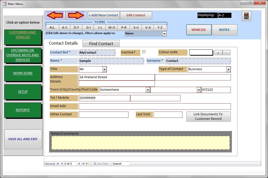 Basic Garage Workshop Manager Software. Contacts, Invoicing, MOT Reminders
