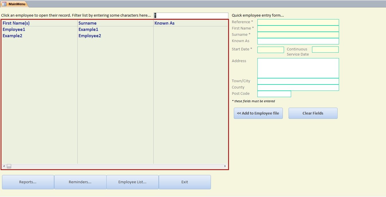 HR Employee / Staff / Database with Absence/Holiday, Training Tracker and more