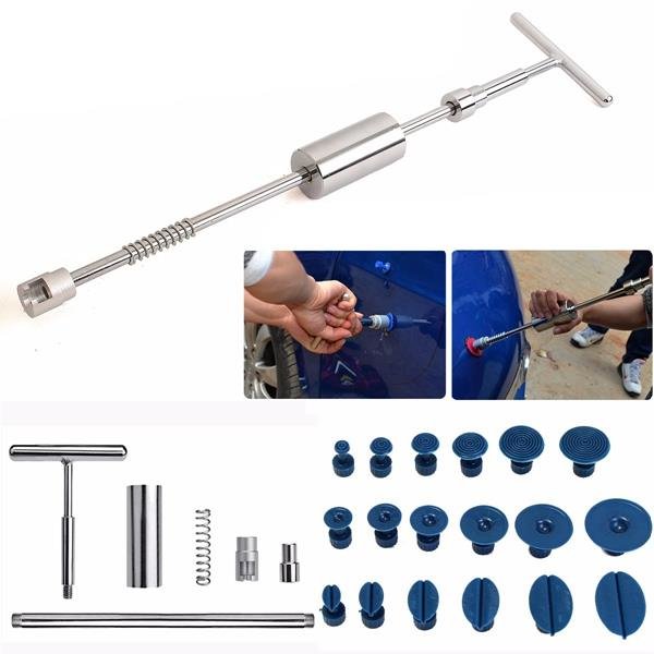 PDR Paintless Dent Repair Hail Removal Car Slide Hammer Glue Puller 2 in 1 T-Bar 18 Pulling Tabs
