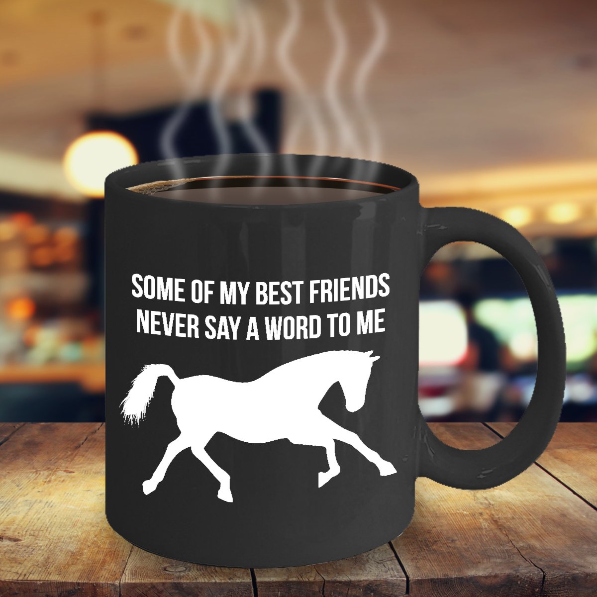 TeesCloset Dishwasher and Microwave Safe Ceramic Mugs for Horse Lovers (11oz, Black)