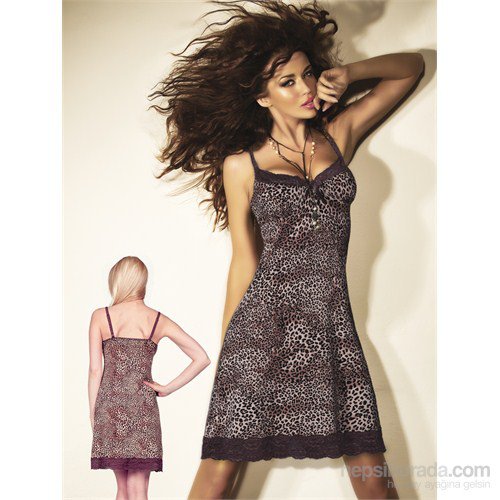 Women Leopard Nightwear Sleepwear Gown Sexy Dress V Neck S String Lingerie