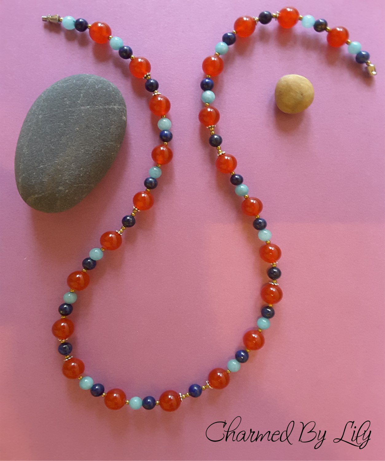 Statement Necklace. Genuine Red Agate, Lapis Lazuli, Amazonite Stones. Inspired By Ancient Egypt.