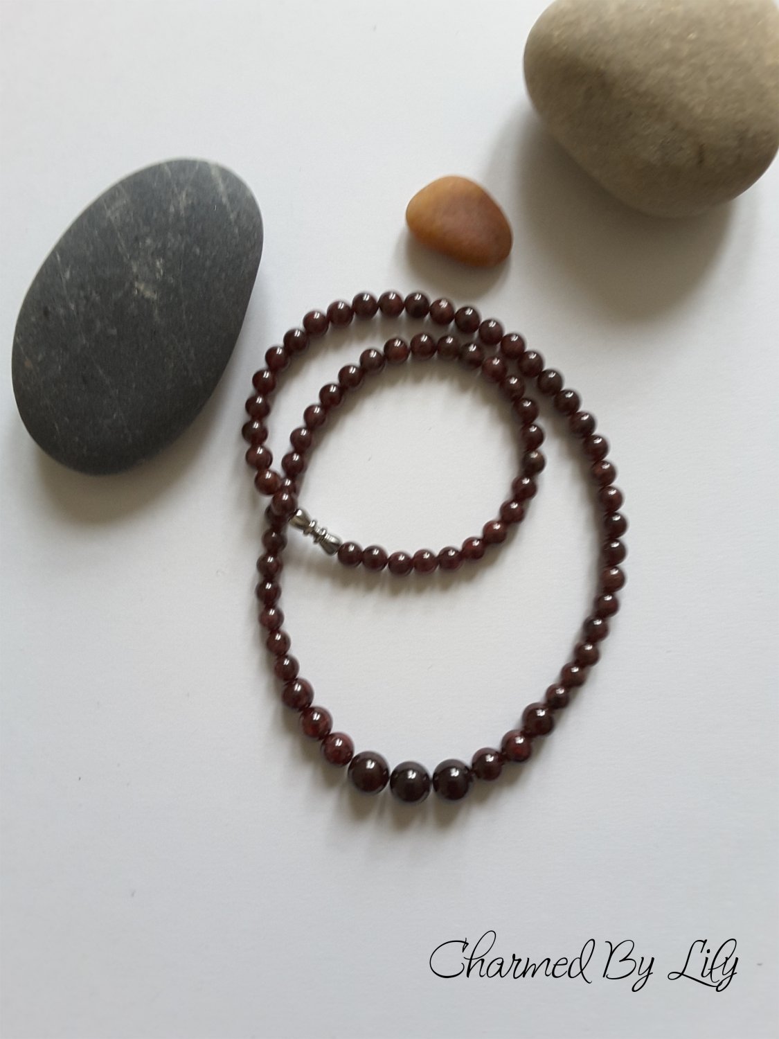 Graduated Garnet Necklace. Genuine Garnet Stones. January Birthstone Necklace.