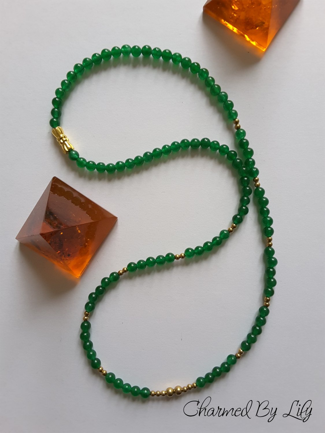 Classic Dark Green Jade and Brass Necklace. Inspired by Ancient Sumeria.