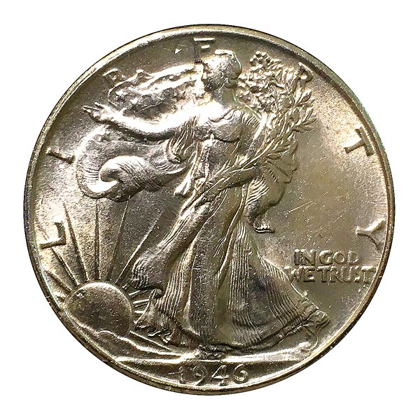 1946 S Walking Liberty Half Dollar / 50C - BU / MS RD / Unc - Luster