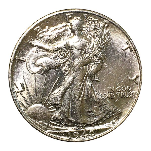 1940 S Walking Liberty Half Dollar / 50C - BU / MS RD / Unc - Luster