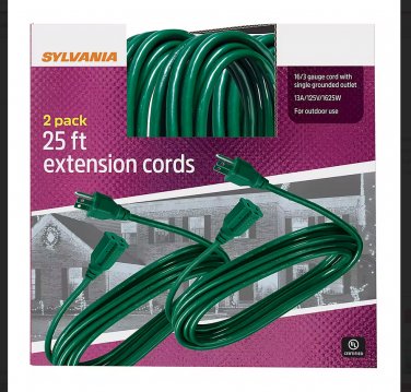 Sylvania 25' Extensions Cords, 2 pk.