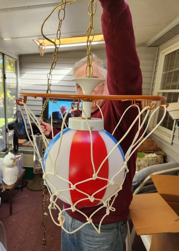 Vintage Harlem  Globetrotter Style Basketball Hoop & Ball Ceiling Mount Swag Light Fixture