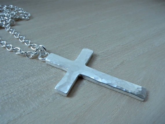 Large cross necklace sterling silver Mens cross pendant christian jewelry gift for him